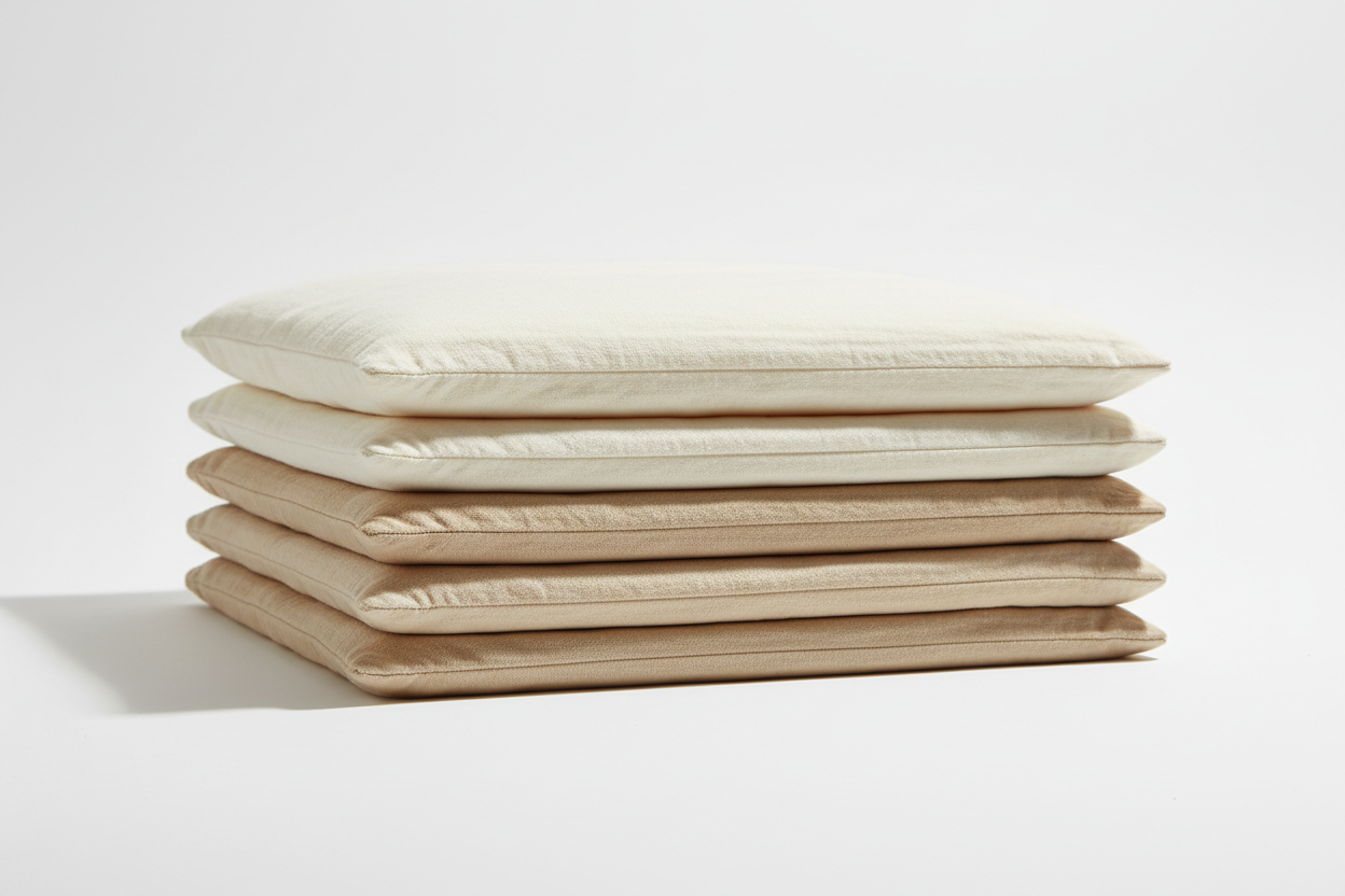Folded luxury pillowcases in neutral tones