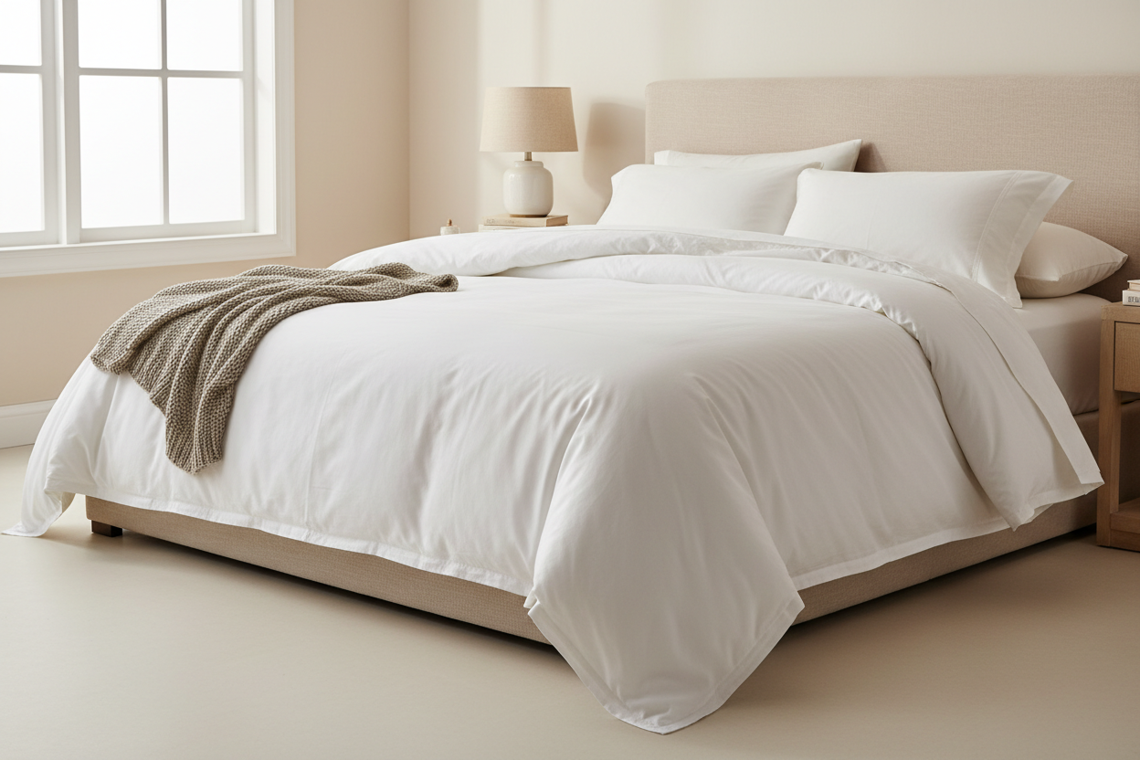 Plush white all-season comforter on luxury bed