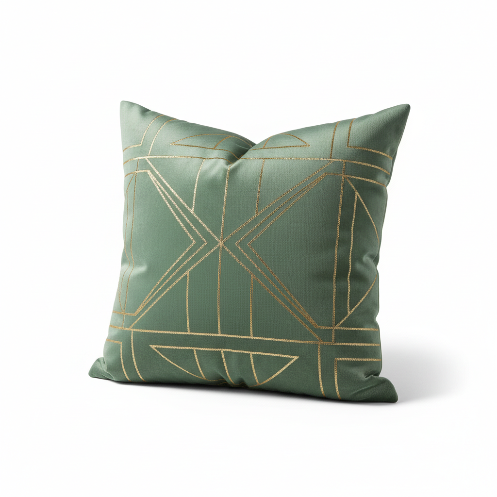 Sage Velvet Embroidered Throw Pillow